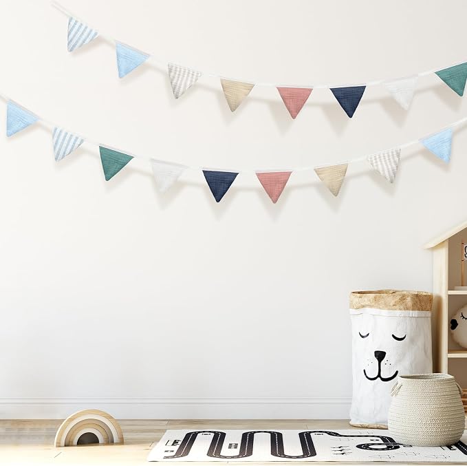 Oudain 2 Pcs Pennant Banner Flags Nursery Garland Triangle Bunting Flags Playroom Wall Decor Banner for Nursery Baby Shower Birthday Boho Wedding Party Event, Each 7.75 ft(Elegant Color)