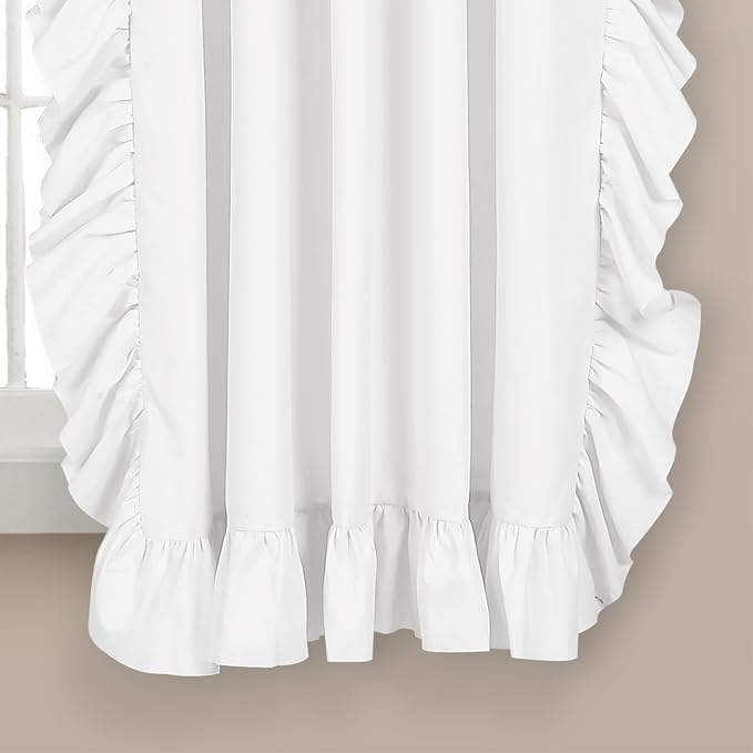 Lush Decor Reyna Ruffle Window Curtain Panel Set, Pair, 54" W x 63" L, White - Flowy Curtain Set - Romantic Ruffle Curtains for Bedroom, Living room, or Dining Room - Farmhouse & Cottage Home Decor