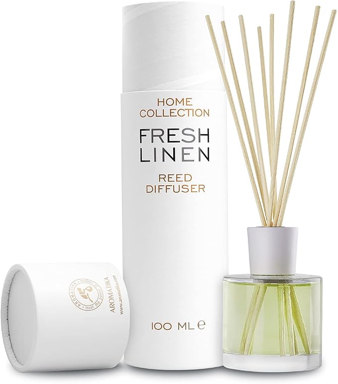 Reed Diffuser Fresh Linen 3.4 Fl Oz (100ml) - Fragrance Oil Reed Diffuser with Rattan Sticks - Room Freshener - Relaxation Fragrance - Scented Diffusers - Fragrance
