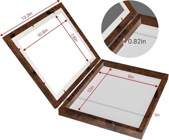 Kids Art Frames 9x12 - Front Opening Childrens Picture Frame Changeable, Wood Artwork Display Storage for Wall Mount, Magnetic Door Holds 50 Art Pieces for Drawings, 3D Picture, Crafts, Portfolio, Dark Brown