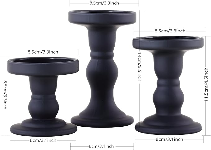 GMWD 3 Pcs Black Glass Candle Holder Set Clear, Candlesticks Holders Pillar Taper Candles Tealight Stand for Wedding Centerpieces Home Decorations Dining Table