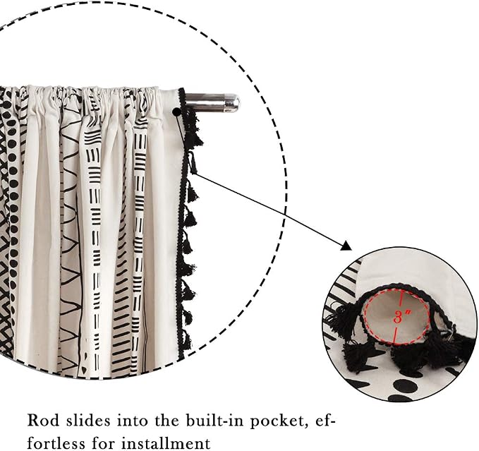 ColorBird Boho Curtains 84 Inches Length Modern Farmhouse Decor Black and White Striped Geometric Aztec Western Window Treatment Cream Curtain & Drapes 2 Panels for Living Bedroom Dining Room