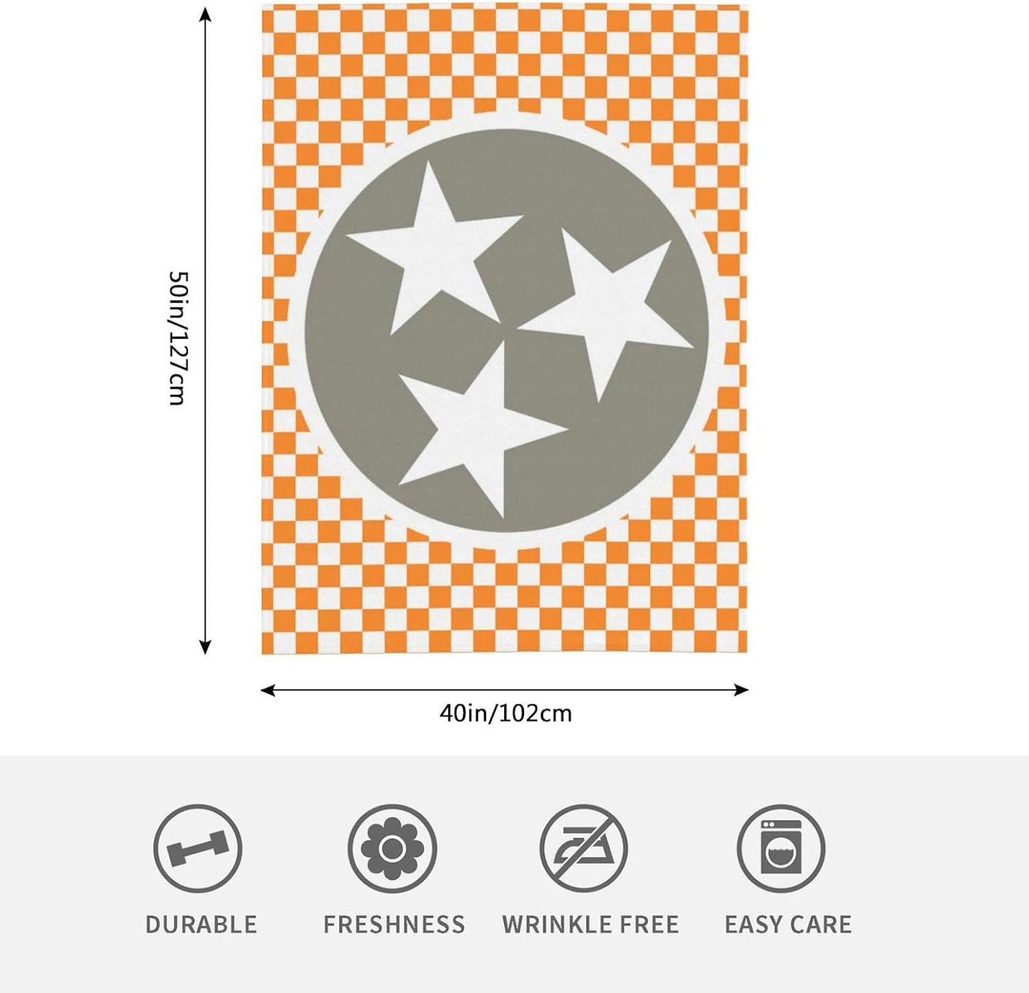 HGOD DESIGNS Tennessee Throw Blanket Ultra Soft Warm All Season Tennessee Orange Grey Star Flag Decorative Fleece Blankets for Bed Chair Car Sofa Couch Bedroom 40"X50"