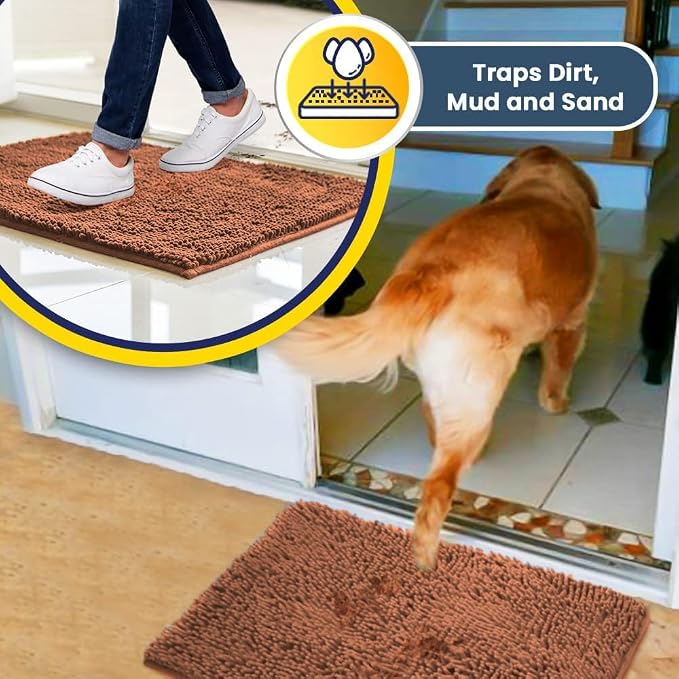 Muddy Mat® | Super Water Absorbent Door Mat Indoor, Microfiber Quick Dry Chenille Entryway Rug, Slip Resistant Front Door Mat, Indoor Mats for Entryway, Machine Washable Pet Rug, Peach 30" x 60"
