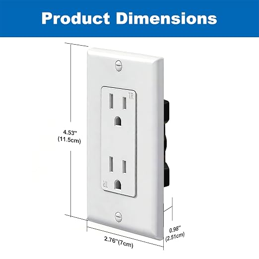 BESTTEN 50 Pack Receptacle Outlets, 15 Amp Wall Outlet, UL Listed, Tamper Resistant Electrical Outlet, Decorator Receptacles for Residential and Commercial Use, 125V/1875W, Wall Plate Included, White