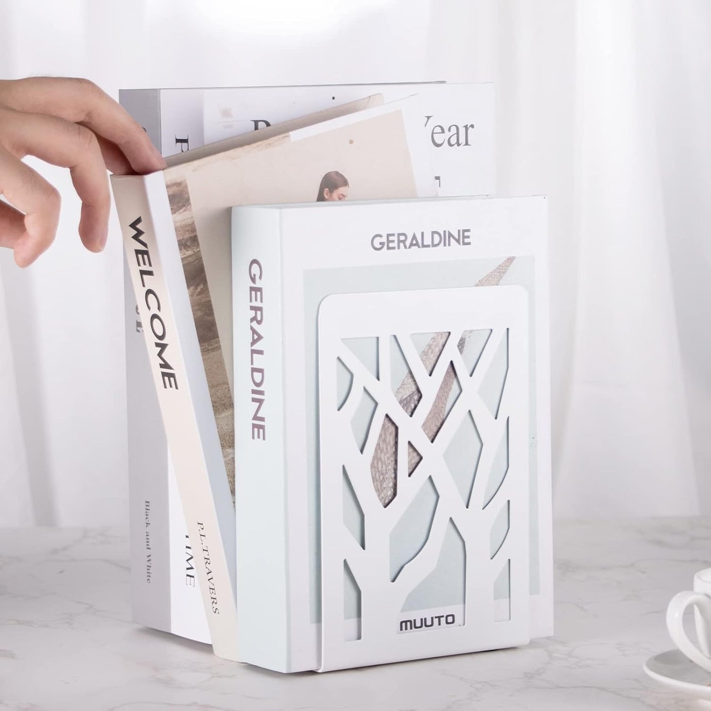 Book Ends, Bookends, Bookends for Shelves, Bookend, Book Ends for Heavy Books, White Metal Book Shelf Holder Home Decorative, Book Stoppers for Shelves, Bookend Supports 6 Pair