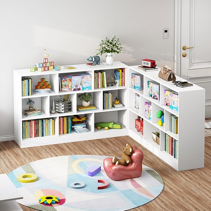 IOTXY Open Shelf Low Bookcase - Wooden 3-Tier Cube Bookshelf, Pear Yellow | MDF Material, Stable Raised Base, 10 Storage Cubby Display, Horizontal Short Shelf Unit, Scandinavian Minimalist Organizer
