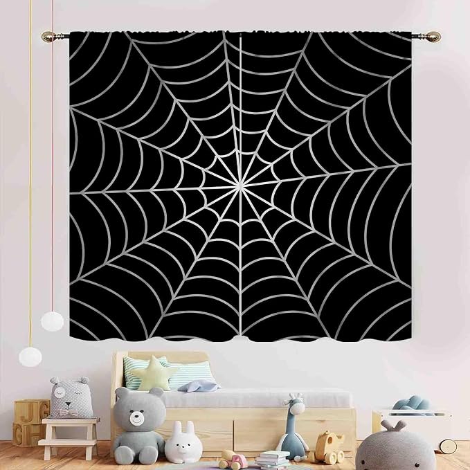 Super Hero Spider Curtains, Black Superhero Spider Web Boys Curtains for Kids Baby Room Living Room Bedroom Nursery Playroom Blackout Drapes 2 Panel Sets, 84"x84" Inch