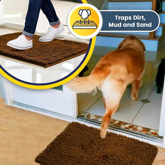 Muddy Mat® | Super Water Absorbent Door Mat Indoor, Microfiber Quick Dry Chenille Entryway Rug, Slip Resistant Front Door Mat, Indoor Mats for Entryway, Machine Washable Pet Rug, Amber 22" x 36"