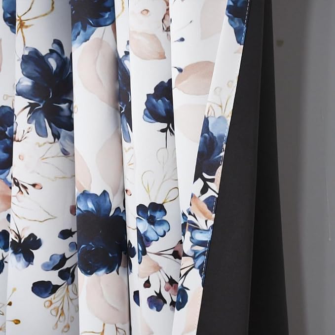 Renaiss Blue Floral Blackout Curtains, Flowers Pattern Thermal Insulated Window Curtains & Drapes for Bedroom 42W x 84L inches Long 2 Panel Set for Living Room Noise Reducing Decorative Curtains