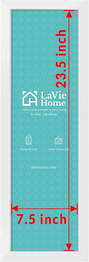 LaVie Home 8x24 Picture Frame White, Panoramic Picture Frame for Wall Decoration, Classic Black Minimalist Style Suitable for Decorating Houses, Offices, Hotels（1 Pack）