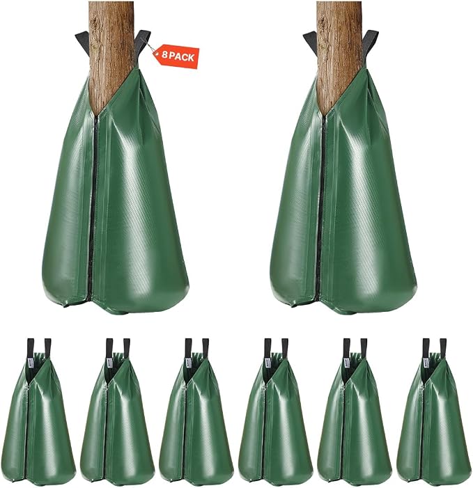 VEVOR 8 Pack 20 Gallons Tree Watering Bag, Slow Release Tree Watering Bag, Reusable Refillable Tree Drip Irrigation Bags with Zipper, Durable Tree Watering System for Deep Root Targeting