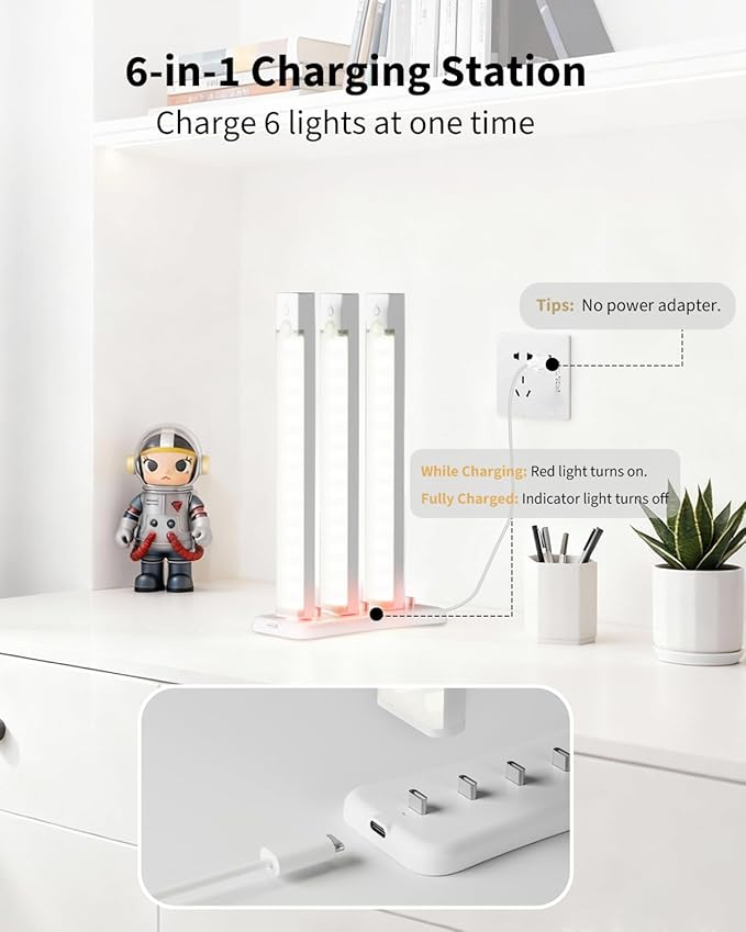 12-Pack 12-Inch Under Cabinet Lighting with 2 charging station Rechargeable Motion Sensor Light Indoor 3 Color Dimmable Closet Light,USB Stick LED Magnetic Under Counter Lights for Kitchen Stair