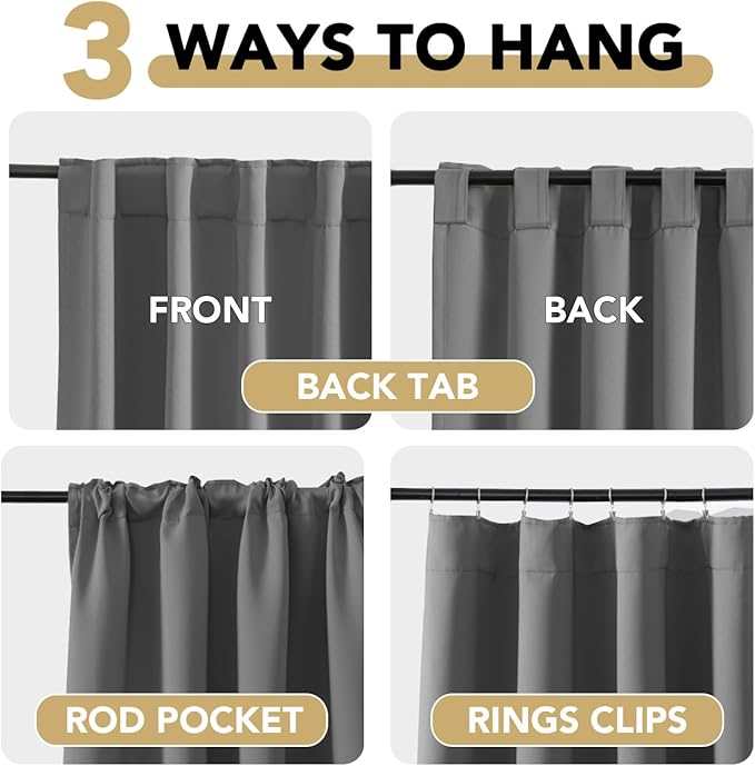 H.VERSAILTEX Blackout Curtains Thermal Insulated Window Treatment Panels Room Darkening Blackout Drapes for Living Room Back Tab/Rod Pocket Bedroom Draperies, 52 x 84 Inch, Bluish Gray, 2 Panels