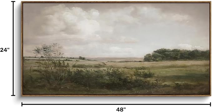InSimSea Extra Large Framed Vintage Wall Art, Living Room Country Farmhouse Decor, Wilderness Landscape Paintings, Canvas Prints, Retro Farm Long Picture for Bedroom Above of Bed,24x48inch