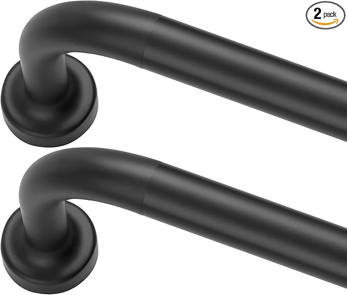 Black Curtain Rods 2 Pack,1 Inch Disc Curtain Rods for Windows 28 to 48",Blackout Wrap Around Curtain Rod with Aluminum Finials and Brackets,No Screw Disassembly Adjustable Curved Curtain Rod