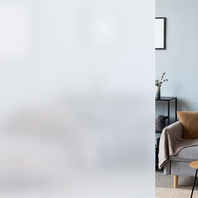 LUTE Window Privacy Film, Frosted Glass Window Film for Bathroom, Static Cling Removable Heat Control Glass Coverings, Non Adhesive Opaque Door Sticker for Home Office (Pure, 35.4" x 118.1")