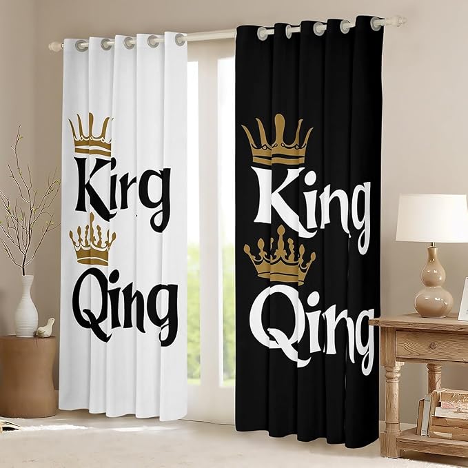 Erosebridal King and Queen Window Curtains Black and White Curtains for Adult Couple Women Men Sweet Love Decor Window Treatments Curtains Washable Fabric Window Drapes 2 Panel Set Gift 52" Wx90 L