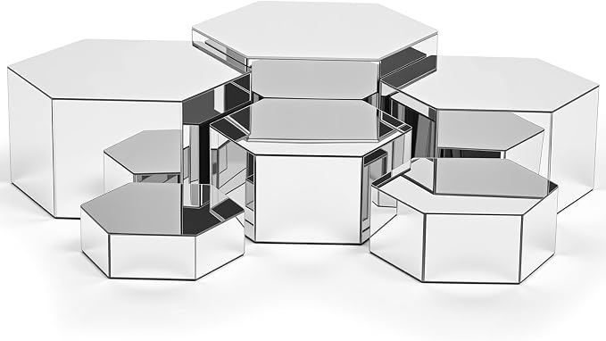 Geelin 6 Pack Acrylic Risers for Display Acrylic Cube Boxes Risers Display Stands with Hollow Bottoms Decorative Stand for Jewelry Candy Table Decor 6 Sizes (Sliver,7 to 12 Inch,Hexagonal)