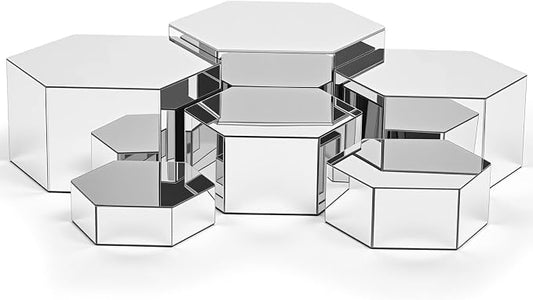 Geelin 6 Pack Acrylic Risers for Display Acrylic Cube Boxes Risers Display Stands with Hollow Bottoms Decorative Stand for Jewelry Candy Table Decor 6 Sizes (Sliver,7 to 12 Inch,Hexagonal)