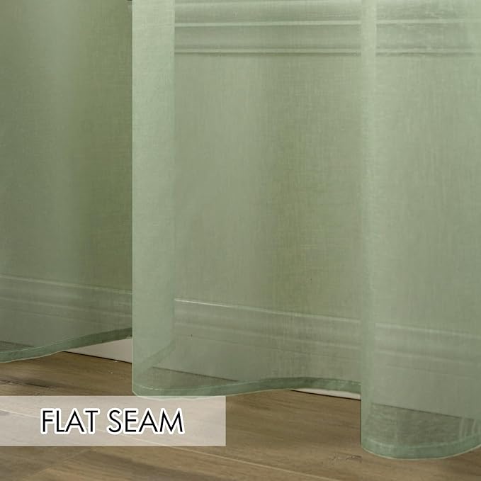 MIULEE 2 Panels Sage Green Semi Sheer Window Curtains Spring Elegant Grommet Top Window Voile Drapes/Treatment Linen Textured Light Green Panels for Bedroom Living Room (54X84 Inches)