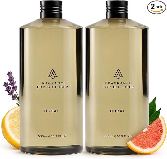 AromaPlan Hotel Scents Dubai 2-Pack (16.9 Fl Oz/500ml Each) Home Luxury Aroma & Hotel Fragrance Diffuser Oil- Hotel Diffuser Oil for Aromatherapy-USA Made, Bigger Bottle,Bolder Aroma & Longer Lasting