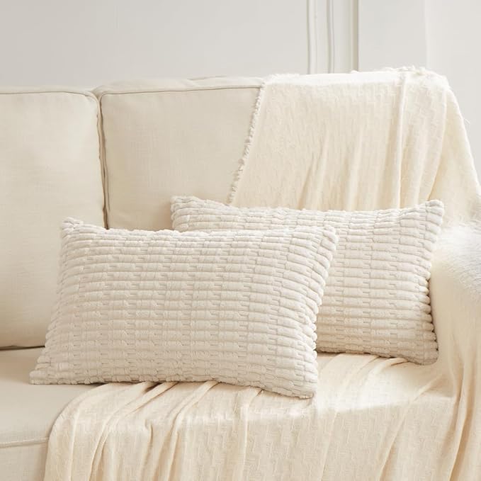 Fancy Homi 4 Packs Decorative Throw Pillow Covers for Living Room Couch Bed, Modern Farmhouse Boho Home Décor Accent Cushion Case, 24" x 12", Cream