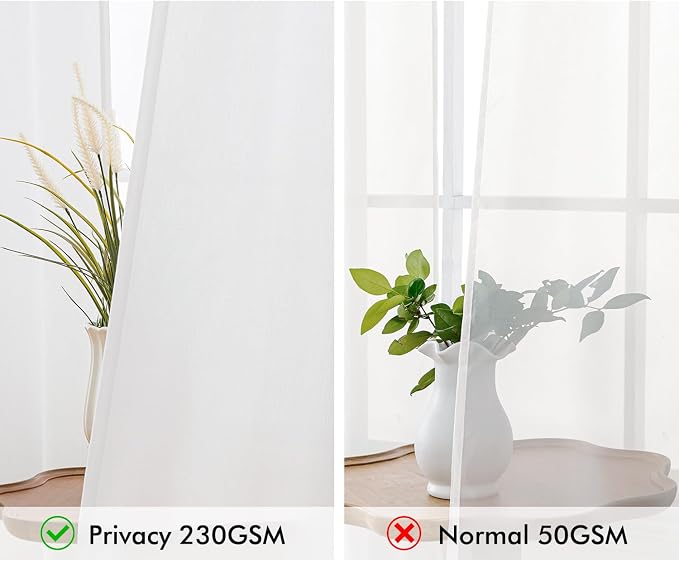 MIULEE Non-See-Through Privacy Linen Curtains 2 Panels, Light Filtering Window Curtains Farnhouse Textured Back Tab Semi Sheer Drapes for Bedroom Living Room, 52 x 63 Inches Long, Pure White