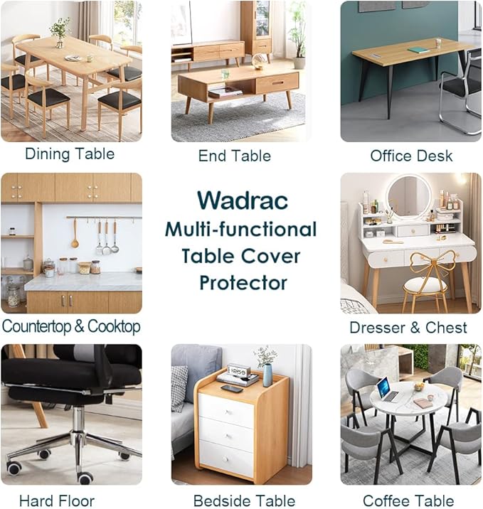 Wadrac Clear Table Protector Plastic Table Cloths PVC Night Stand Table Cover Mat Office Desk Mat Shelf Surface Protection Crystal Children Painting Cover Pad Transprent Rectangular 23.6x55.2 inch