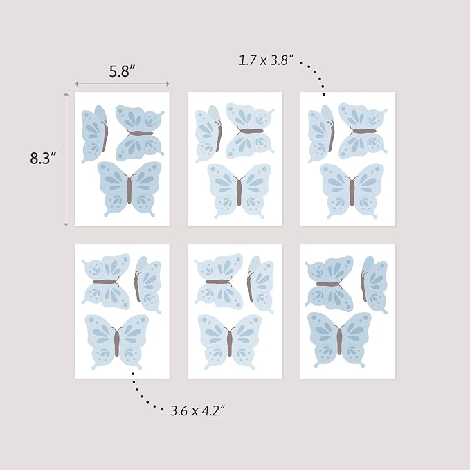 Teddylabels - Blue Butterflies - Easy-to-Apply & Removable Wall Stickers: Transform Your Toddlers Bedroom with Durable, Vibrant Peel-and-Stick Wall Decor – Stickers for Kids