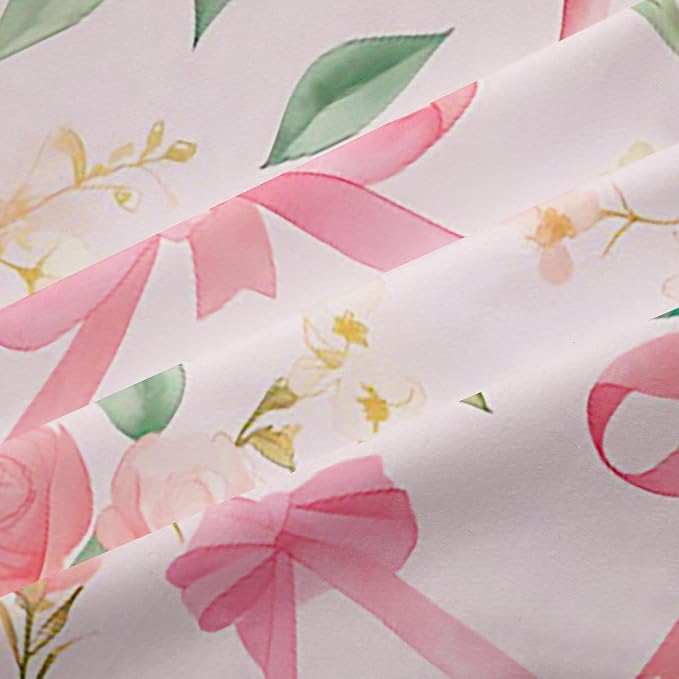 Feelyou Bow Room Darkening Blackout Curtain (2 Panels, 42 x 90 Inch) Pink Girls Bow Curtains for Bedroom Living Room Cute Bowknot Blackout Curtains Floral Flower Window Treatments Kawaii Bow