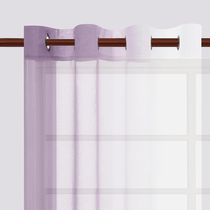 DWCN Ombre Faux Linen Extra Long Sheer Curtains - Semi Voile Gradient Grommet Top Curtains for Bedroom and Living Room, 52 x 102 Inches Long, Set of 2 Window Curtain Panels, Lavender