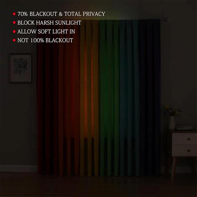 THOOO 6 Panel Rainbow Curtains for Bedroom & Living Room - 95 Inch Long Blackout Curtains with Rod Pocket - Colorful Drapes in Red, Orange, Yellow, Green, Blue, Purple