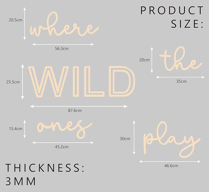Playroom Wall Decor, 40“ XXL Where The Wild Ones Play Nursery Sign Wooden Wall Art Decoration for Kids Toddler Room Decor Boys and Girls Home Bedroom Word Sign (Wood - Natual Color)
