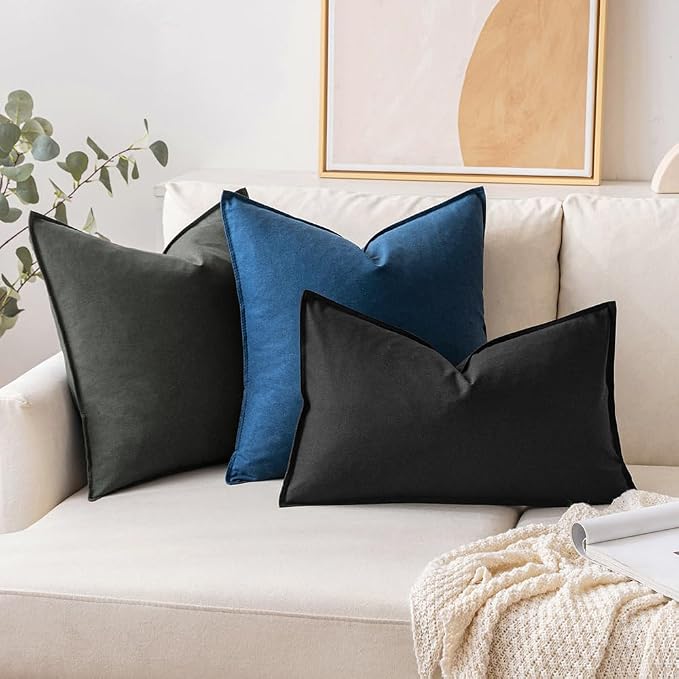 MIULEE Pack of 2 Decorative Linen Pillow Covers 18x18 Inch Navy | Boho Farmhouse Modern Soft Spring Accent Throw Pillows Neutral Cushion Covers for Sofa Couch Bed Living Room Home Decor