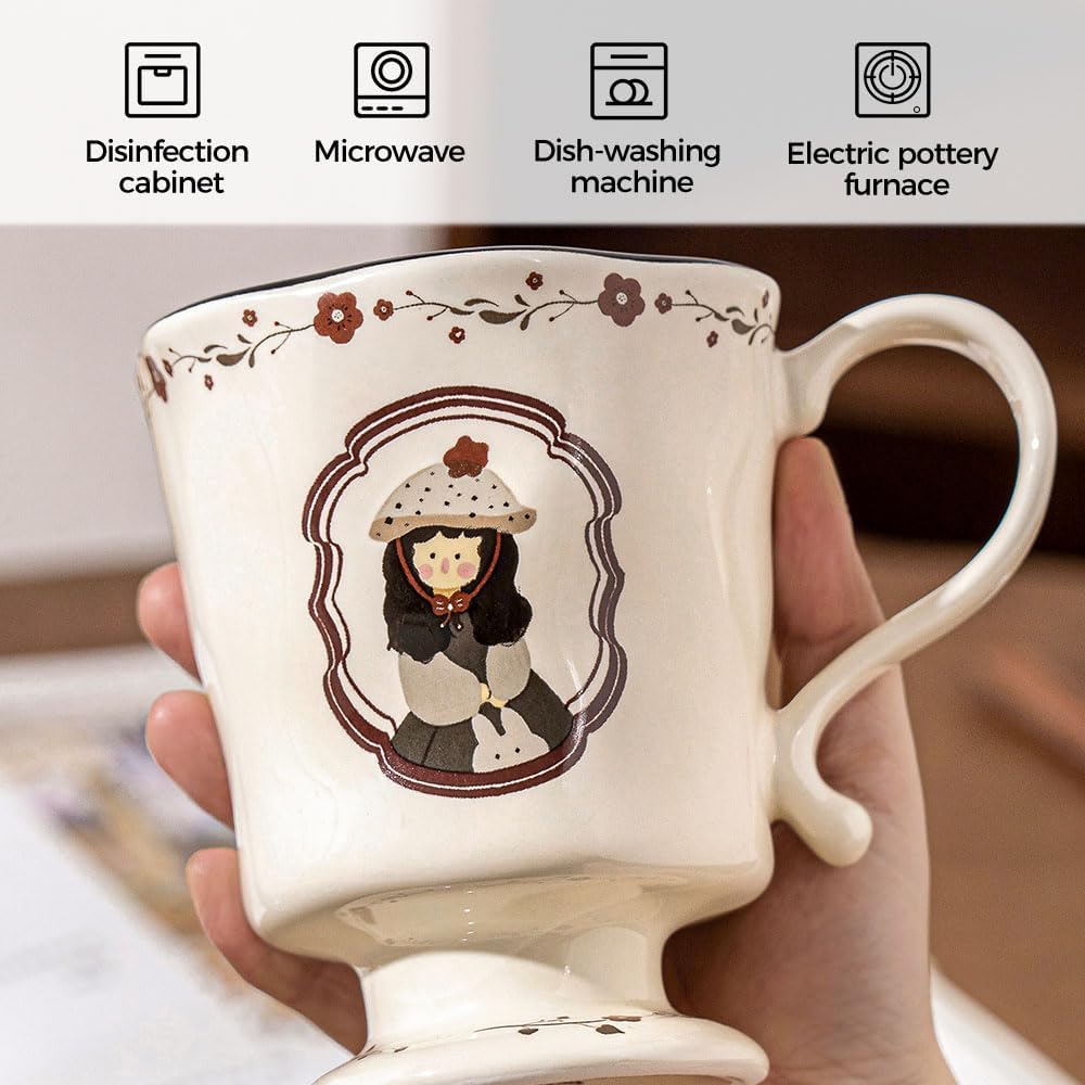 360ml -12.17oz Painted Cute Ceramic Mug - Cute Coffee Cup for Espresso,Macchiato,Latte - Gift for Women, Dishwasher Safe