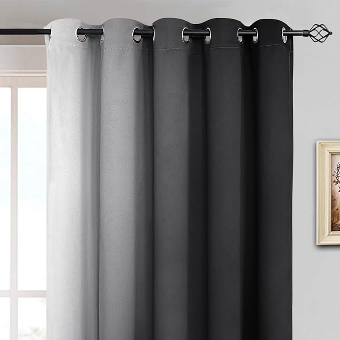 Yakamok Ombre Curtains Black and Greyish White for Living Room,62Wx84L | Room Darkening Curtains 84,Thermal Insulated Gradient Color Drape,Light Blocking Grommet Window Curtains for Bedroom,2 Panels