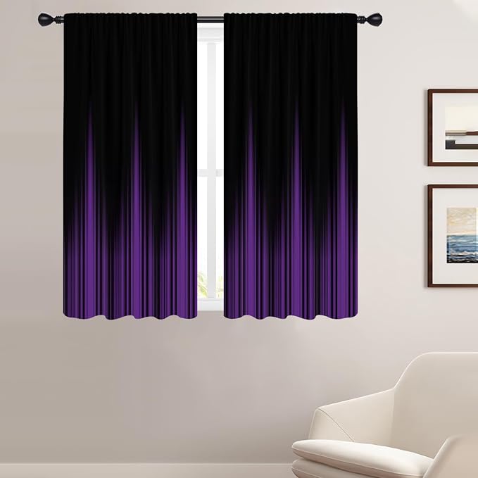 Coxila Black and Purple Curtains, Ombre Window Drapes for Bedroom 42 x 63 Inch, Aesthetic Goth Decor, Two Tone Rod Pocket Fabric Window Treatment, 2 Panels