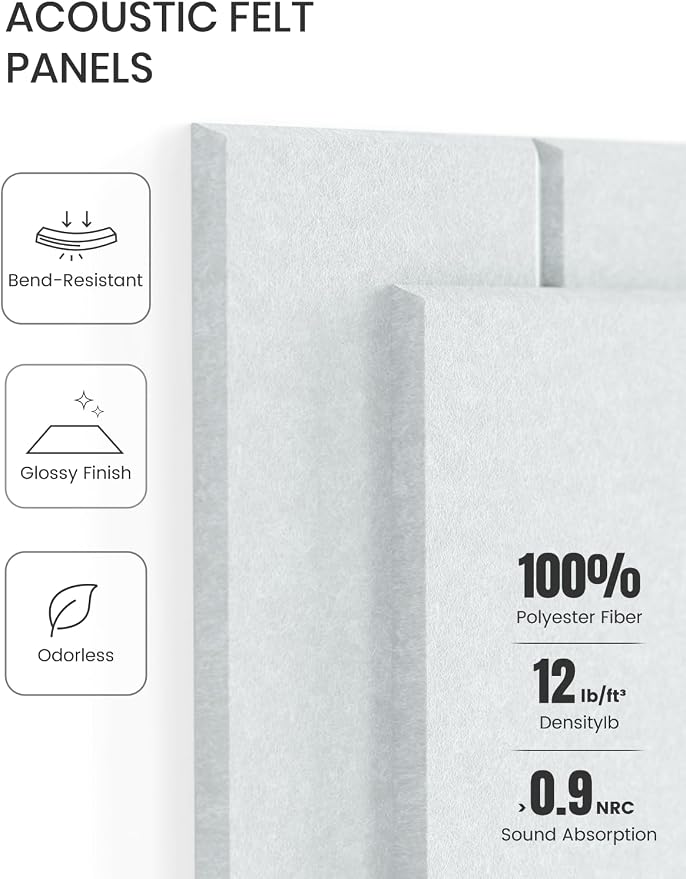 Fluxynara Large Felt Bulletin Board 48" x 36" Cork Board Alternative-12 Pack with 64 Safe Removable Adhesive Tabs, Cork Boards for Walls for Home Office Classroom Pin Board-Cold White