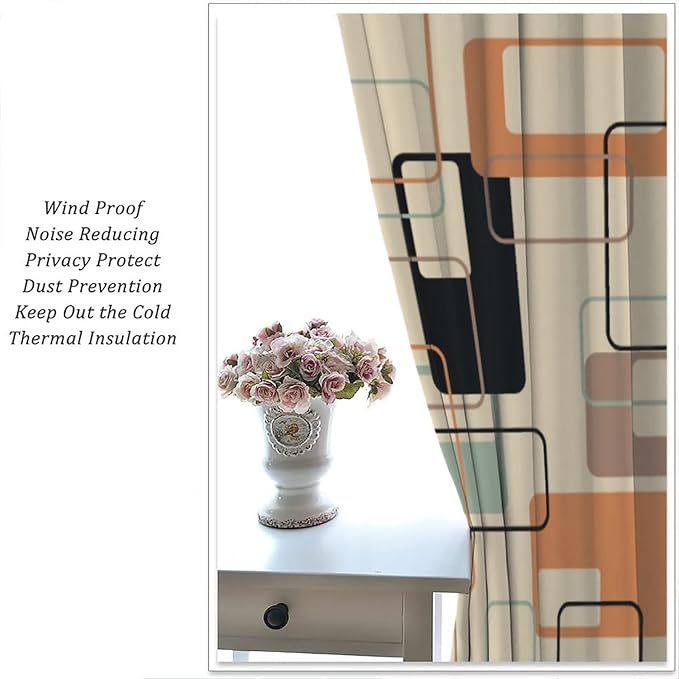 JESTRONRY Mid Century Blackout Curtains,Retro Square Design Modern Style Blackout Window Door Curtains for Bedroom Living Room Home Decor 72x63in