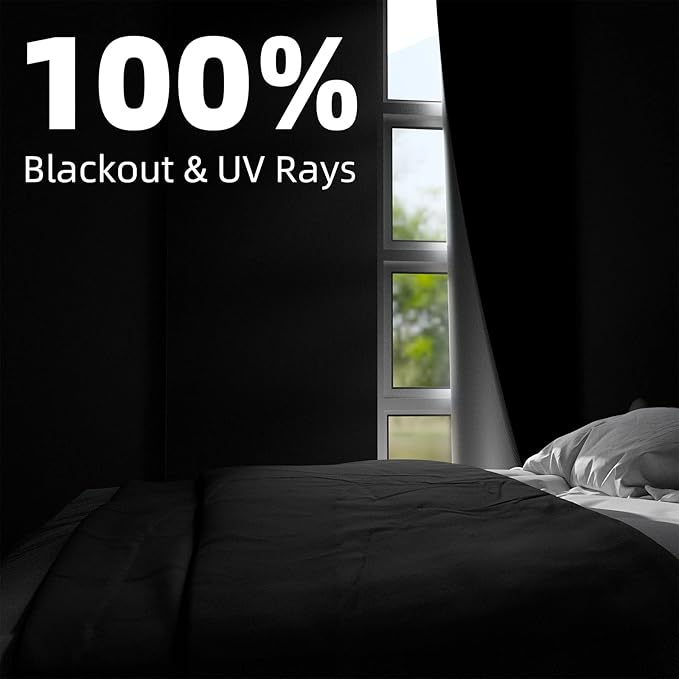 NIGHTON Portable Blackout Curtains 135"×70", Strong Hook and Loop Tape Strips with Adhesive, Cuttable Blackout Window Cover, 100% Black Out Material Blinds for Baby Nursery or Travel - Black
