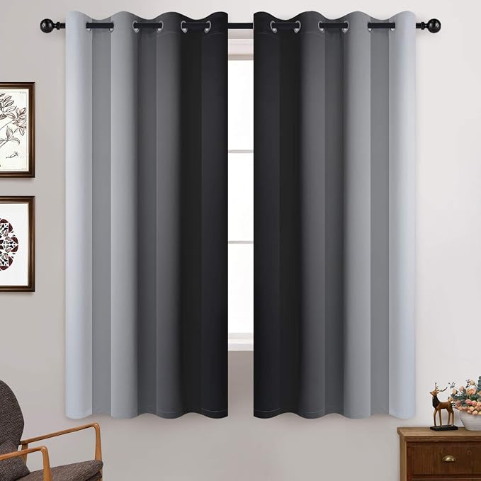 Yakamok Ombre Curtains Black and Greyish White for Living Room,52Wx63L | Room Darkening Curtains 63,Thermal Insulated Gradient Color Drape,Light Blocking Grommet Window Curtains for Bedroom,2 Panels