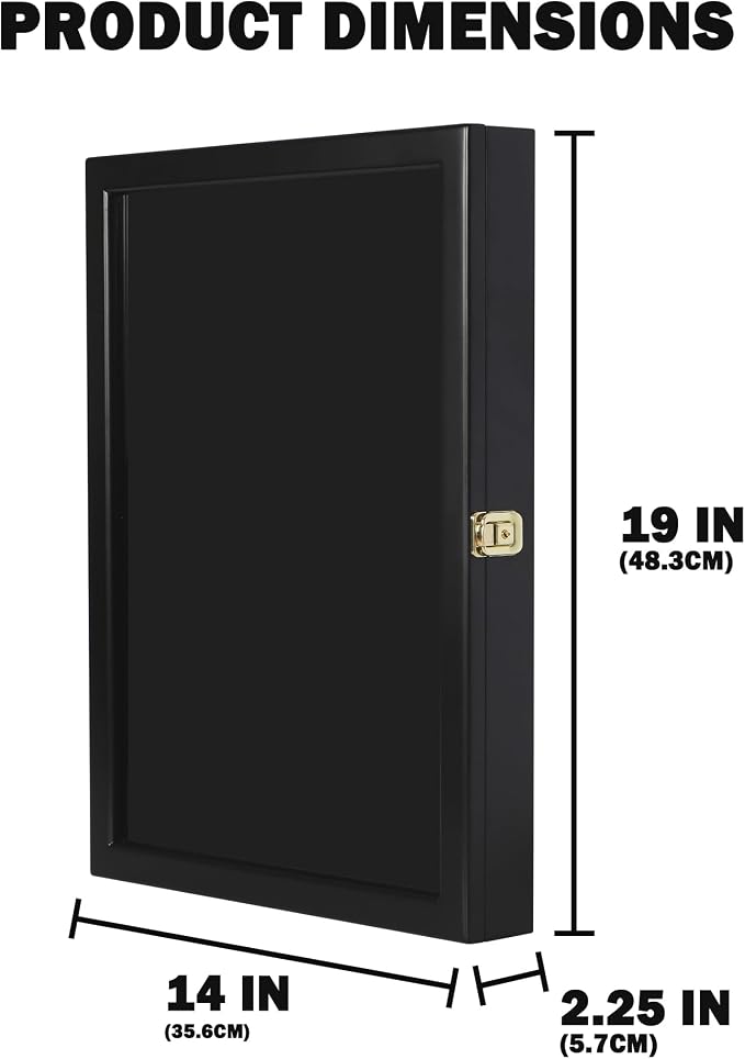 Large 19 X 14 Pin Display Case Medal Shadow Box with 98% UV Protection for Military Medals, Beach Tags, Jewelry Pins, Pin Gift, Insignia Ribbons Memorabilia Black Finish