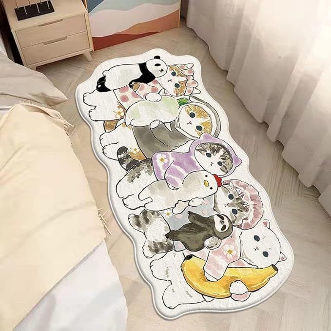 Cat Rugs, 1.3' X 3.9' Small Cute Irregular Shaped Rug for Bedroom Bathroom Room, Funny Cartoon Pet Area Carpet Kid Rugs, Cat Decor Dog Shaped Pet and Children Entryway Runner Rug (C Party Cat)