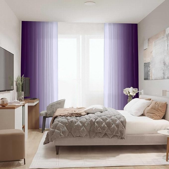 Purple Curtains 96 Inch Length for Living Room 2 Panel Set Purple and Grey White Window Treatment Curtains Lavender Ombre Gradient Light Filtering Curtains Modern Abstract Drapes