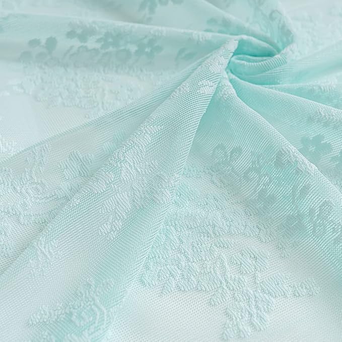 YJ YANJUN Vintage Lace Curtains 63 Inch Length-Victorian Floral Aqua Sheer Curtain Panels for Nursery Girls Kids Bedroom Seafoam Coastal Beach Room Decor 52 x 63 inch 2 Panels, Retro Mint Green