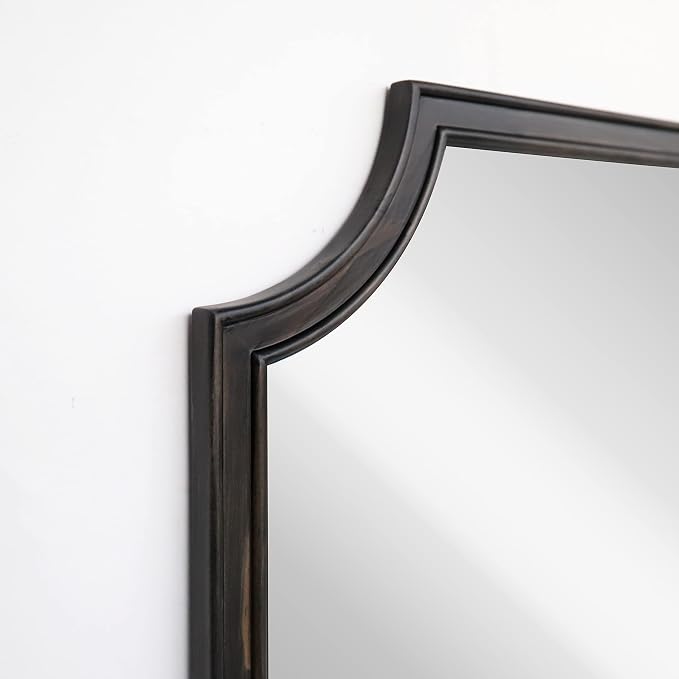 WallBeyond 20" x 30" Full Scalloped Corners Arch Rectangle Wall Mirror with Wood Frame for Entryway, Living Room or Bedroom Home Decor - Light Woodgrain [20" x 30" Black]