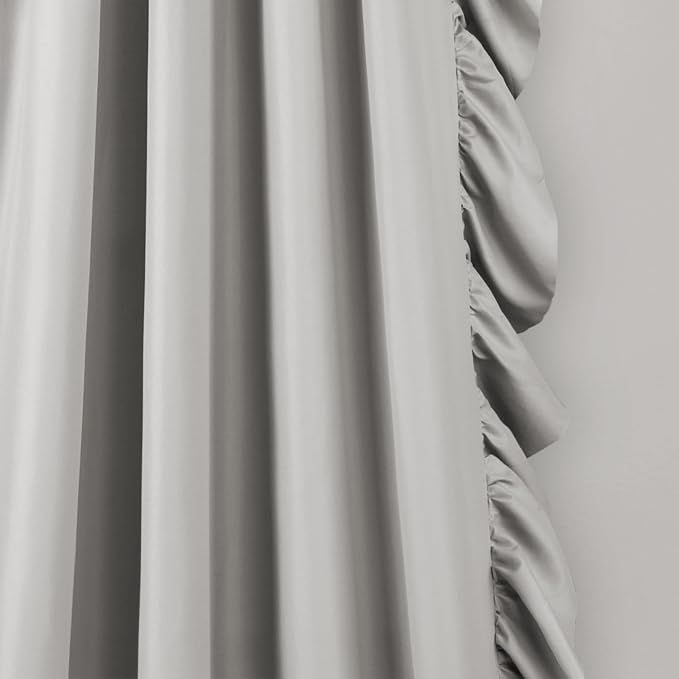 Lush Decor Reyna Ruffle Window Curtain Panel Set, Pair, 54" W x 95" L, Light Gray - Flowy Curtain - Romantic Ruffle Curtains for Bedroom, Living room, or Dining Room - Farmhouse & Cottage Home Decor