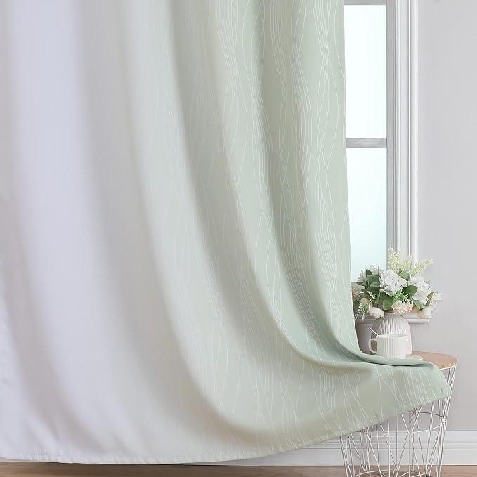 Estelar Textiler Sage Green and Greyish White Ombre Blackout Curtains 54 Inch Length 2 Panels, Full Room Darkening Drapes for Window, Thermal Insulated Grommet Short Curtains for Bedroom,42Wx54L