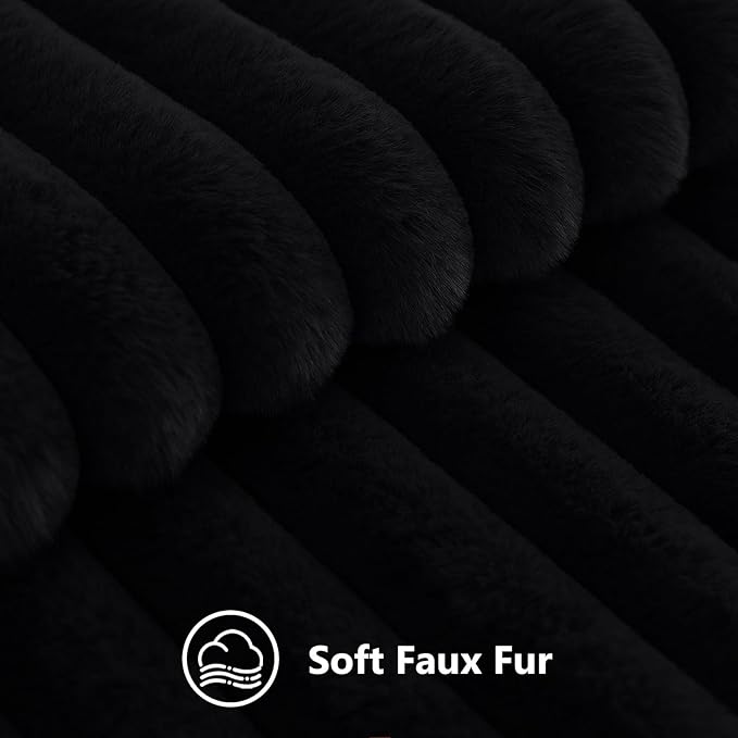 decorUhome Fall Cozy Faux Fur Throw Pillow Covers 16x16 Set of 2 Decorative Soft Plush Striped Modern Farmhouse Boho Couch Pillow Cases with Velvet Back for Sofa Bed Living Room, Black